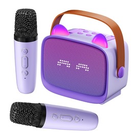 Mini Karaoke Machine for Kids Adults (2025 Upgraded), Portable Bluetooth Speaker with 2 Wireless Mics, Built-in Phone Holder and Emoji Animation, Birthday Gift for Boys Girls 3-12 Home Karaoke Party
