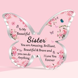 SDOFY Sister Gifts Sister Birthday Gifts Christmas Beautiful Butterfly Shaped Acrylic Gifts for Sister Big Sister Gifts from Sister Brother