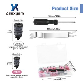Zssxysm 40Pcs Tyre Repair Kit Rubber Nails, Motorcycle Puncture Repair Patches, Rubber Tire Screws with Screwdriver and Mini Nail Puller Crowbar, Universal Tubeless Tools for Car Bike, 20 S+20 L