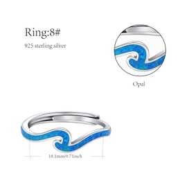 TRISHULA Womens Rings 925 Sterling Silver Blue Waves Rings Adjustable Enamel Ring Nature Ocean Jewelry Gifts for Ladies Women Men and Nature Lovers