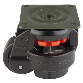 FOOT MASTER GD-60-F-NYN-FBL Leveling Caster, 50 mm Nylon 66 Wheel, Flat Black, Height Adjustable Foot Pad, Plate Mounted Swivel Caster, 280 kg Load Rating