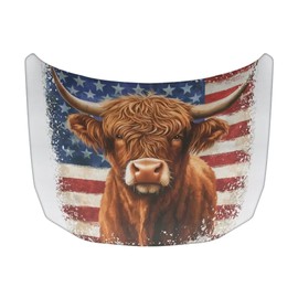 TOADDMOS American Flag Hood Cover Highland Cow Elastic Sun Protection Engine Cover Patriotic Design Auto Hood Cover,Suitable for Cars