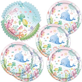 Egami 40pcs Under the Sea Party Supplies,include 20 Dessert plate and 20 Napkin,Ocean Turtle Party Plate Napkin Set,Used for Ocean Sea Animal Party Decoration (multicolor 1)