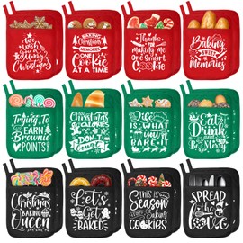 24 Pieces Christmas Pot Holders with Pocket Xmas Pocket Pot Holder for Kitchen Cotton Heat Resistant Potholder Set Hot Pads Oven Mitts Cookie Bag for Kitchen Baking Cooking