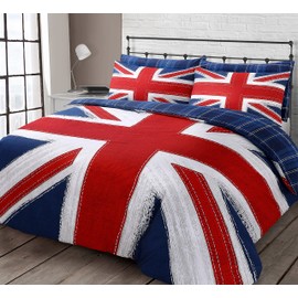 Home Republic Union Jack Reversible Checkered England Flag Bedding Duvet Cover and Pillowcase Set (Single)