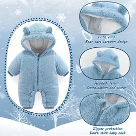 AiWMGL Baby Bear Onesie Outfit Suit Newborn Fleece Jumpsuit Romper Hooded Warm Winter Snowsuit Clothes Boy Girl 0-12 months (3-6 Months, Thick - Blue)