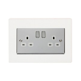 Focus Plastics DOUBLE LIGHT SWITCH SOCKET COLOURED ACRYLIC SURROUND FINGER PLATE - WHITE (10 COLOURS)