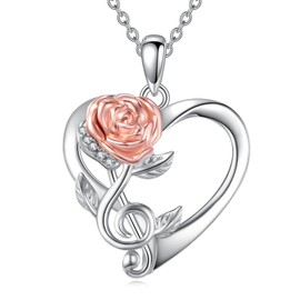 YAFEINI Rose Necklace Sterling Silver Love Rose Flower and Musical Pendant Necklace Jewellery Gifts for Women