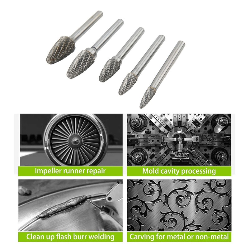 Double Cut Carbide Rotary File Bit Set 6mm Diameter Shank