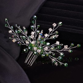 Teyglen Dainty Green Crystal Bride Peine Para El Cabello De La Boda Con Diamantes De Imitación Piezas Brillantes Para El Cabello Accesorios Para El Cabello Para La Novia Nupcial Peine Lateral Tocados