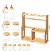 Basicwise 3-Tier Bamboo Spice Rack with 6 Spice Shaker Bottles,