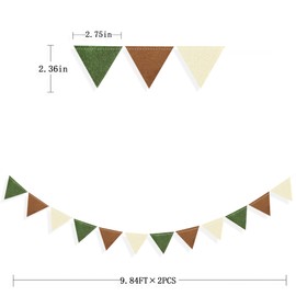 Jungle Party Decoration Sage Green Brown Beige Felt Hanging Triangle Mini Bunting Pennant Banner Flag for Safari Woodland Wild One Two Wild Birthday Wedding Neutral Baby Shower Classroom Nursery Decor