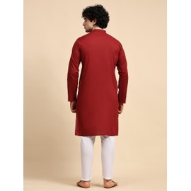 SKAVIJ Men's Kurta Pajama Henly Shirt for Yoga Casual Wear Pure Cotton Traditional Ethnic Attire Regular Outfit Red XL