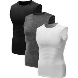 NELEUS Men's 3 Pack Compression Shirt Sport Athletic Workout Tank Top,02,Black,White,Grey,US L,EU XL