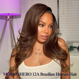 MOMOSHERO Chocolate Brown 3 Bundles with 13x6 Frontal Human Hair 16 18 20+16 Inch, 12A 100% Soft Glossy Remy Hair Color #4 Dark Brown Bundles Wavy and 13X6 HD Lace Frontal Closure Ear to Ear Free Part