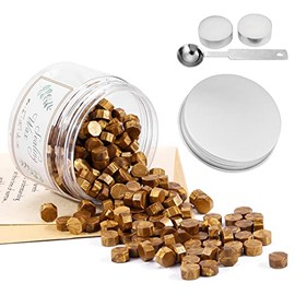 Metallic Antique Gold Sealing Wax Beads, Yoption 210 Pieces Octagon Wax Seal Beads with Candles and Melting Spoon for Wax Seal Stamp