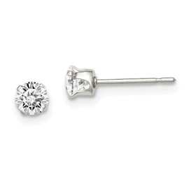925 Sterling Silver 4mm Round Cubic Zirconia CZ Stud Earrings