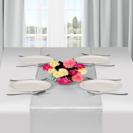 Fynite 12 Pack Satin Table Runner 12 x 108 Inches Long | Silver Satin Table Runner for Party Wedding Banquet Decorations | Bright and Smooth Silk Fabric Party Table Runner - Silver