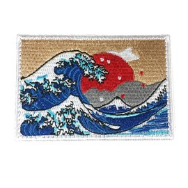 RESPEC Velcro Patch, Embroidered Patch, Katsushika Hokusai Series, Thirty-six Views of Mount Fuji, The Great Wave off Kanagawa, Armband, Crest, Mt. Fuji Sunrise, Velcro Applique (Rectangular)