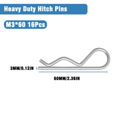 16 Pcs Heavy Duty Cotter Pins,Hitch Pins Clip R Clips Spring Retaining Wire Hair Pins Kotter Pin Strong Spring Tension Large Hardware Pins for Trailer Tractors Mower Carts Truck Pin Clip M3x60mm