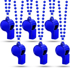 Blue Whistle On Chain Necklace 6 Count - Premium Quality Plastic, Lightweight & Durable，Loud Crisp Sound Whistle - Multipurpose Accessory Perfect For Sports, Safety & Fashion（Blue）