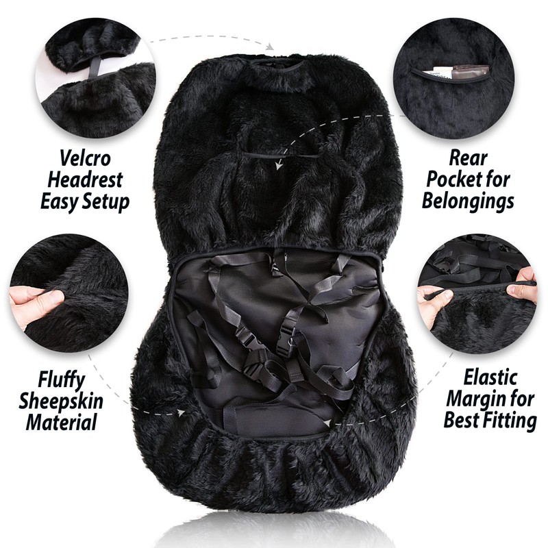 ZONETECH Sheepskin Seat Covers Fuzzy Car Seat Covers Black Australian