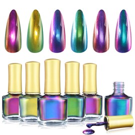 Allstarry Chameleon Nail Polish, Air Dry 6 Colors Glitter Gel Nail Polish Set Color Changing Gel Nail Polish Kit Blue Purple Green Gel Polish Colors Nail Lacquer Nail Art DIY Salon Gift for Women