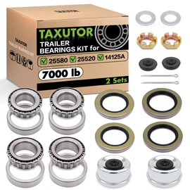 [2 Sets] Taxutor Trailer Hub Bearing Kit for #D42 Spindle - Fits 1.25" & 1.75" Tandem Axles 5200-6000 lb | Includes 25580 & 14125A Bearings, 2.72" Caps, Double Lip Seals (10-36), Nuts, Washers