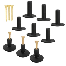 Golf Rubber Tees Driving Range Set, Durable Golf Tee Holder Set Black 1.5'' 2.25'' 3.13'' for Indoor Outdoor Practice Mat (Black-9 Pcs Rubber Tee+6 Pcs Wooden Tee)