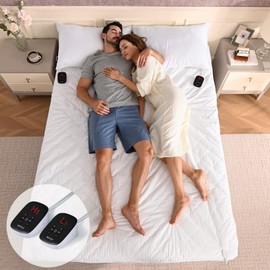 Bearhug Electric Heated Mattress Pads Queen Size Dual Controllers 60”×80” Waterproof Bed Warmer 21” Deep Pocket 10 Heat Settings 12-Hour Timer Machine Washable White