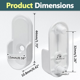 Kyuionty 4 Pack Oval Closet Rod End Supports, Zinc Alloy White Wardrobe Bracket Closet Rod Holder Pole Socket Fit for 15x30mm Oval Rods (With 5mm Pins)