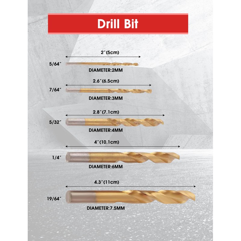 10PCS Left Handed Drill Bits and Extractor, 2 in 1