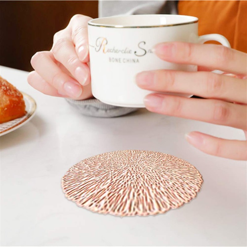 GLOBALDREAM Coasters, 6pcs Hollowed-Out Round Cup Coaster Metallic Round Coffee