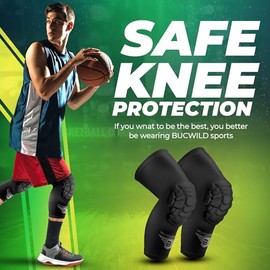 Bucwild Sports Pro Compression Padded Knee Sleeves Knee Pads Youth & Adult Basketball Football Wrestling Volleyball 1 Pair