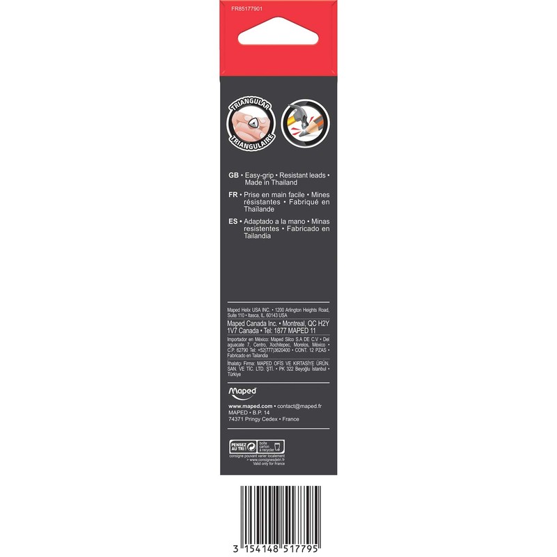 Maped Essentials Triangular Graphite #2 Pencils, Pack of 12 (851779ZT)