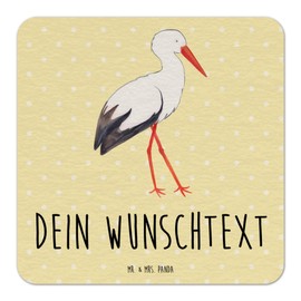 Mr. & Mrs. Panda Personalisierter Bierdeckel Storch 50er Set - Personalisierte Geschenke, Geburt, Bierdeckel mit Namen, Babybauch, Mutter Werden,