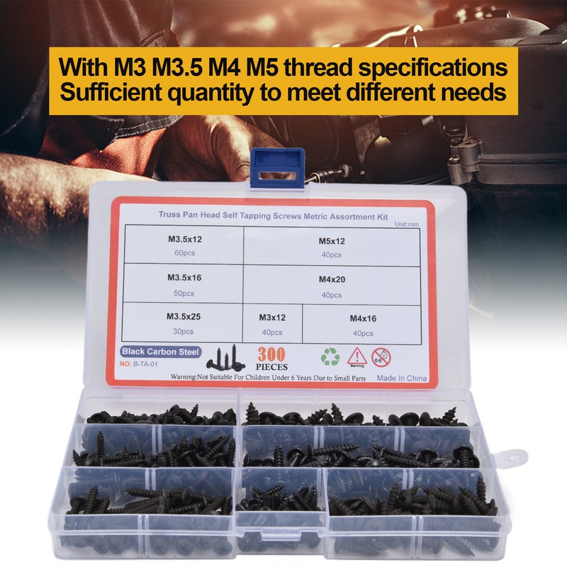 300Pcs Truss Head Self Tapping Screws Cross Carbon Steel Screw