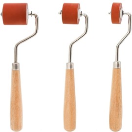 3 Sizes Rubber Brayer Roller, Small Printmaking Stamping Brayer, Vinyl Painting Roller with Wooden Handle, Tape Ink Roller Tool, Art Craft Brush for Gluing Wallpaper Scrapbook (0.4"+0.8"+1.18")