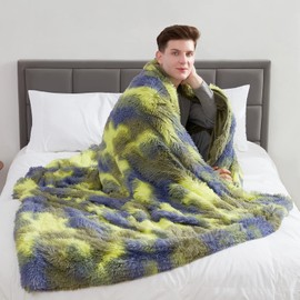 Jillche Bed Fluffy Blanket W/Camo Fur, Ultra Soft Throw Blanket for Teens, Warm Fuzzy Blankets and Throws for Bed, Stylish Tie Dye Faux Fur Blanket as, Fall Blanket 50” X 60” Xmas Gift