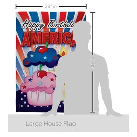 Breeze Decor American Cupcake House Flag 2 pcs Pack Patriotic Fourth of July Independence Day Fireworks BBQ United State Decoration Banner Small Garden Yard Gift Double-Sided, 28"x 40", Imported