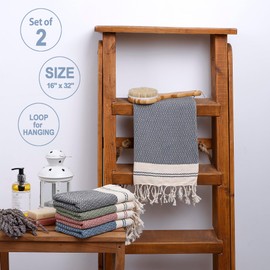 Evelynen Toallas de mano turcas | Toallas de mano 100% algodón para cuarto de baño, 40,6 x 101,6 cm, juego de 2 toallas de cocina decorativas, toalla turca prelavada para manos, cara, cabello, gimnasio, té, plato (gris oscuro)