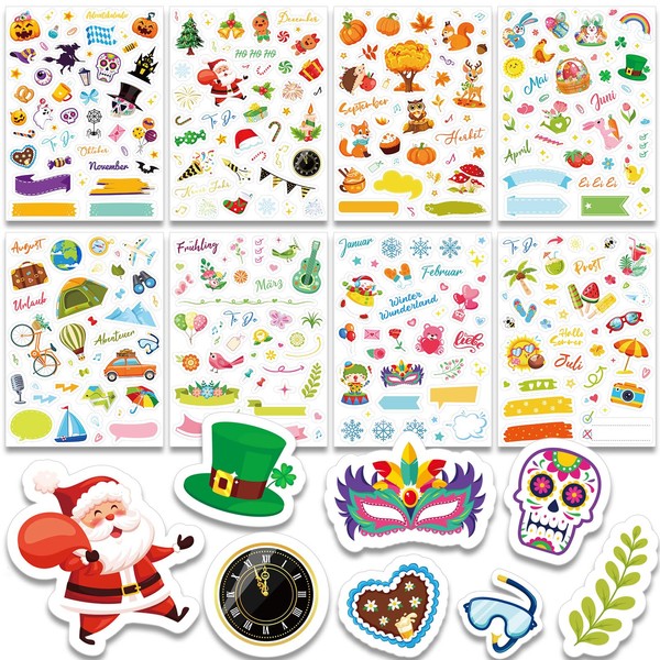 DPKOW Seasons Sticker Set, 340+ Designs, Spring, Summer, Autumn, Winter, Scrapbook Stickers for Photo Album, Bullet Journal, Accessories, Decoration, DIY Scrapbooking Stickers for Children, Adults,