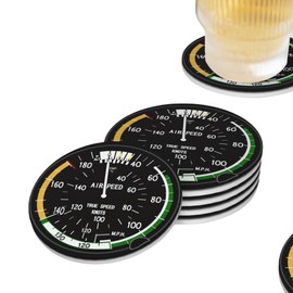 Airplane Coasters for Drinks, Absorbent Ceramic Drink Coasters for Coffee Table, Cup Coasters Set of 4, Aircraft Speedometer Pilot Flight Coasters for Wooden Table, Bar Coasters, 4 Inches