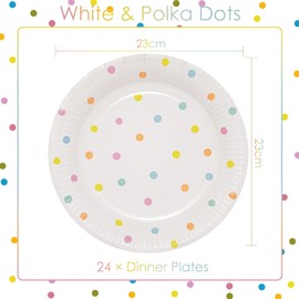 HNH Party Plates, Set of 24 Paper Plates Set, Multicoloured Polka Dots, 23 cm Paper Plates, Party Tableware Decoration