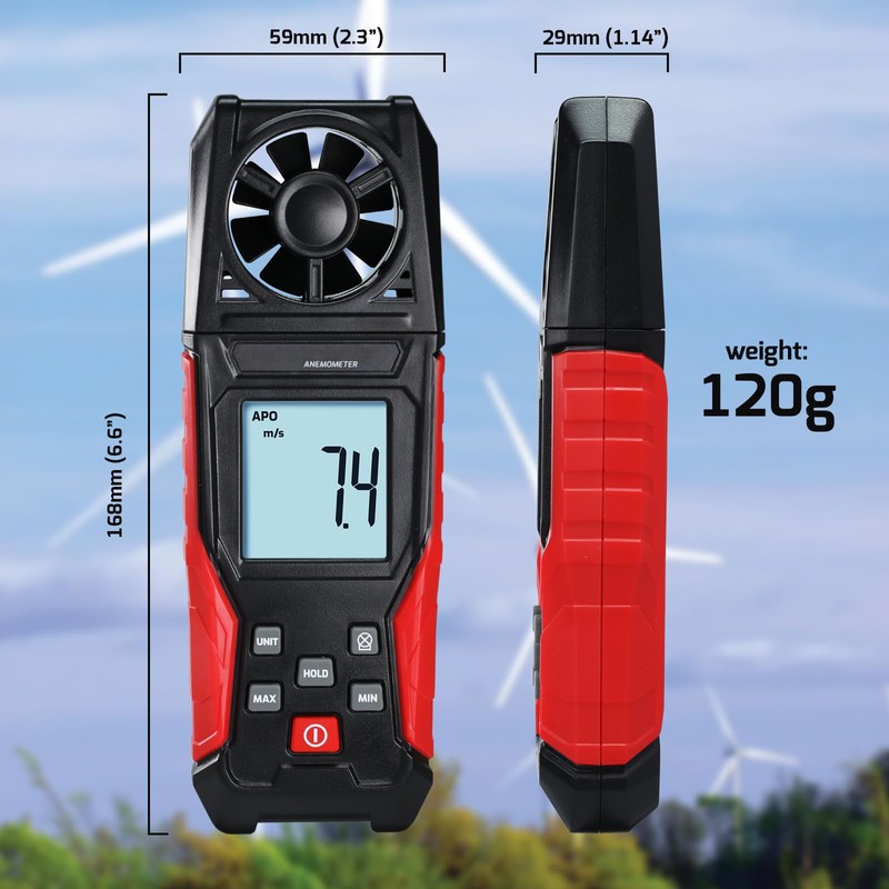 Digital Anemometer Wind Speed Meter (0.3-30 m/s) Air Velocity &