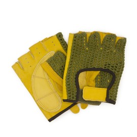 Adapter Universe Driver's Gloves Retro Vintage Leather Fingerless Driving Gloves Cycling Green Yellow