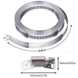 7Pcs 9.8 Feet Long Worm Gear Hose Clamp with Fasteners, 304 Stainless Steel Large Adjustable Pipe Clamps with 6Pcs Fasteners for Ductwork, Pole Securing and Strapping (9.8 FT Strap +6 Fasteners)