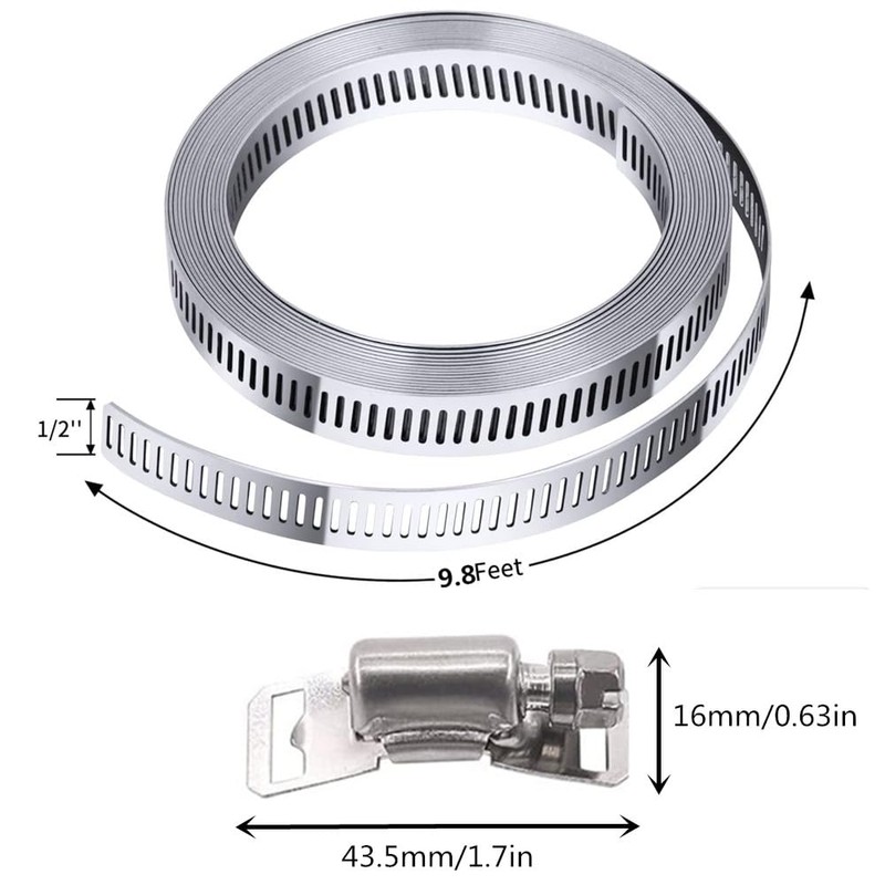 7Pcs 9.8 Feet Long Worm Gear Hose Clamp with Fasteners,
