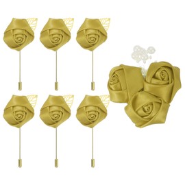 sourcing map 7 Pcs(6pcs Pins + 1 Brooch) Gold Artificial Rose Corsage with Pin Flower Buttonholes Pocket Boutonnieres Pins for Wedding Ceremony Anniversary Prom Formal Dinner Party