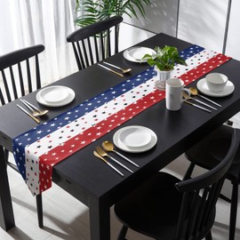 Independence Day Table Runner with Cotton Linen Blend,July 4th Red White Blue Table Top Covers Table Runner Decorations for Indoor Outdoor Party Holiday Wedding Dining Table-Small 13X36 Inches Long
